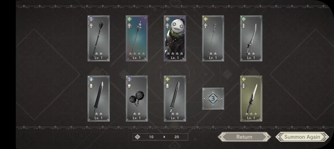 Nier Reincarnation: ejemplo de una tirada de banner