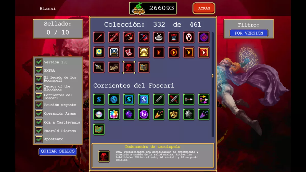 Vampire Survivors: Legacy of Bloodmoon Cómo obtener el Dodecaedro de Terciopelo