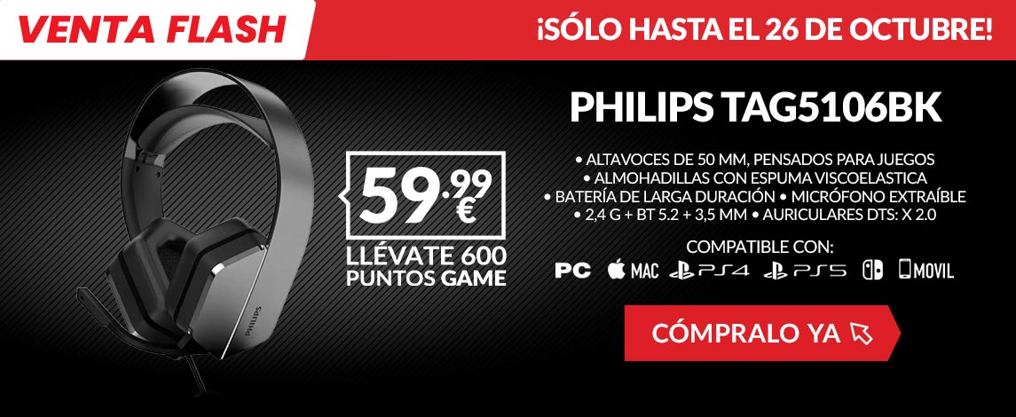 Oferta flash! Auriculares gaming inalámbricos Philips TAG5106BK por 59,99 €  - Blansi